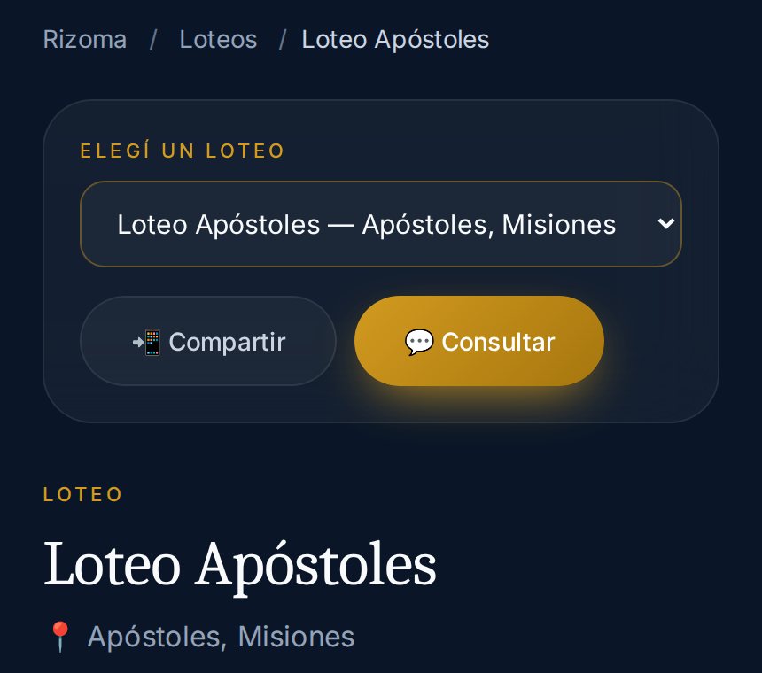 Selector de loteo con los botones Compartir y Consultar en la página pública